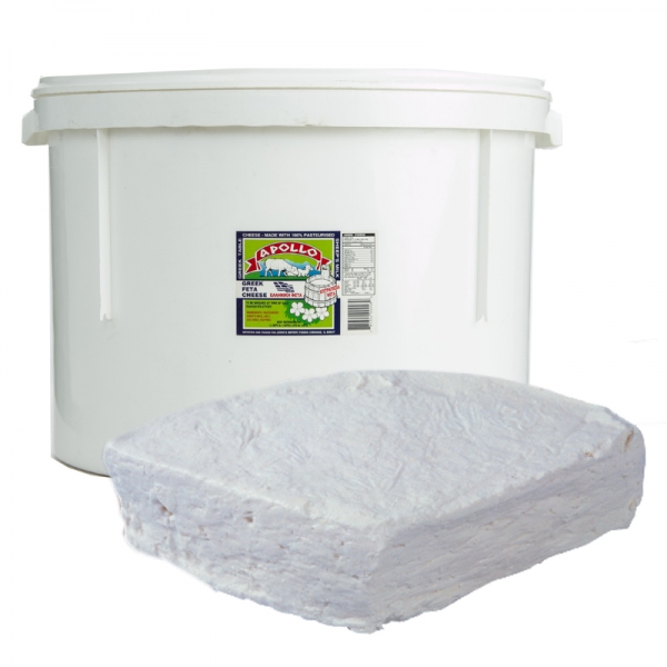APOLLO GREEK FETA CHEESE, IN PLASTIC ROUND BARREL, 100% SHEEP'S MILK, IN BRINE