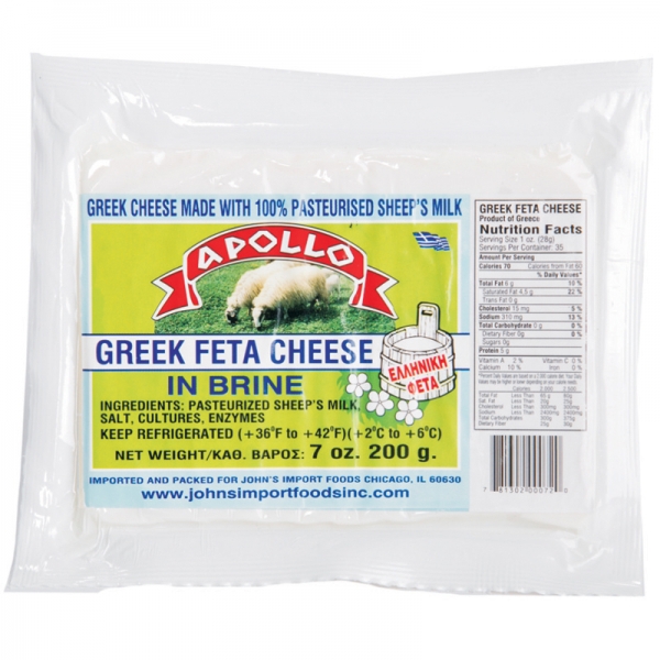 APOLLO GREEK FETA CHEESE, 100% GOAT&rsquo;S  MILK, IN BRINE